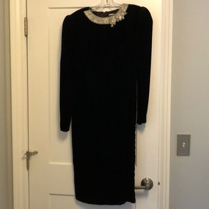 R & K Black velvet with beaded neckline Size 8